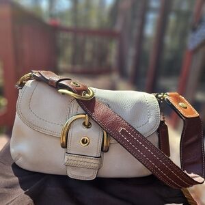 Coach Leather Shoulder Bag with Brown Strap and Gold Hardware
